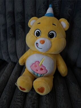 Care Bears Yellow Birthday Cupcake Bear Plush with Blue Party Hat